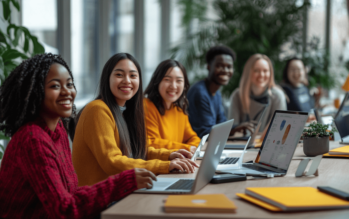 equipe de trabalho sorrindo durante a reunião