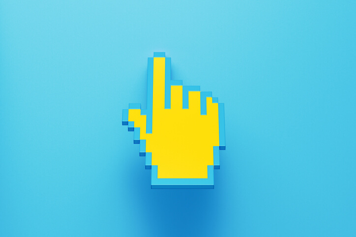 mão clique amarela em fundo azul