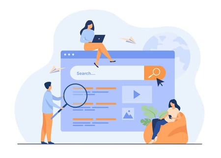 três pessoas fazendo busca na web de diversas formas