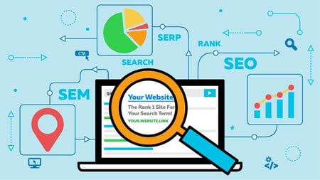 SEO com Laptop e Ícones