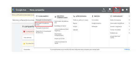 Captura planejador de palavras-chave do Google Ads