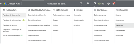 barra de ferramenta do google ads